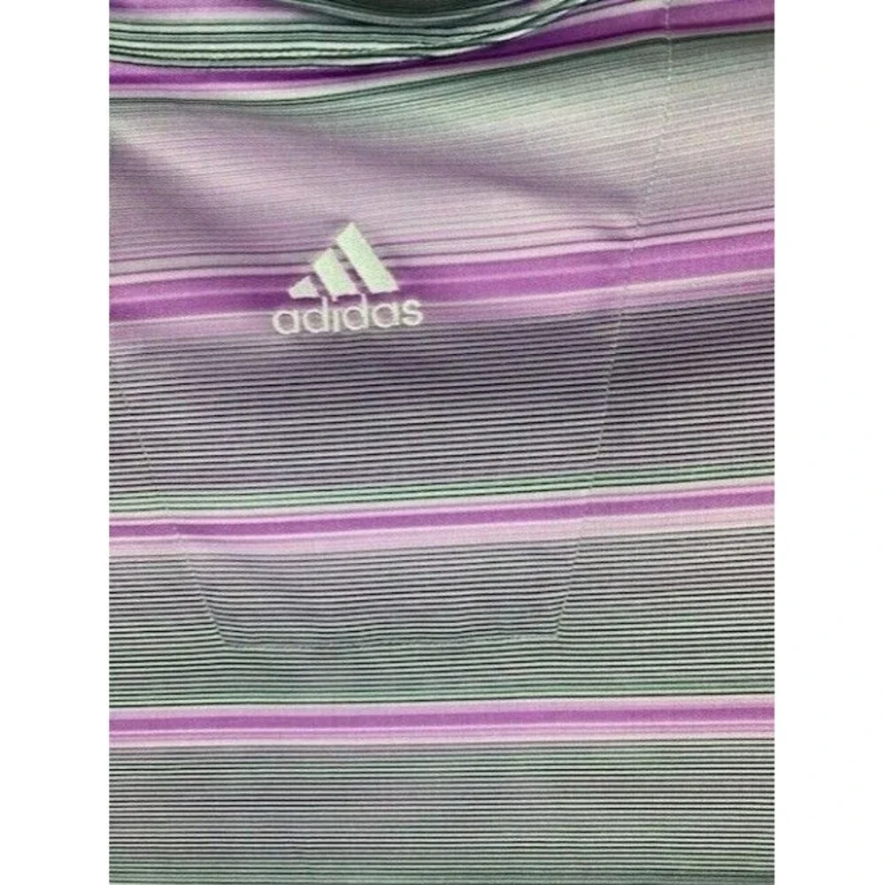 Adidas Size L Mens Golf Shirt Polo Purple Black Gray Stripe Short Sleeve